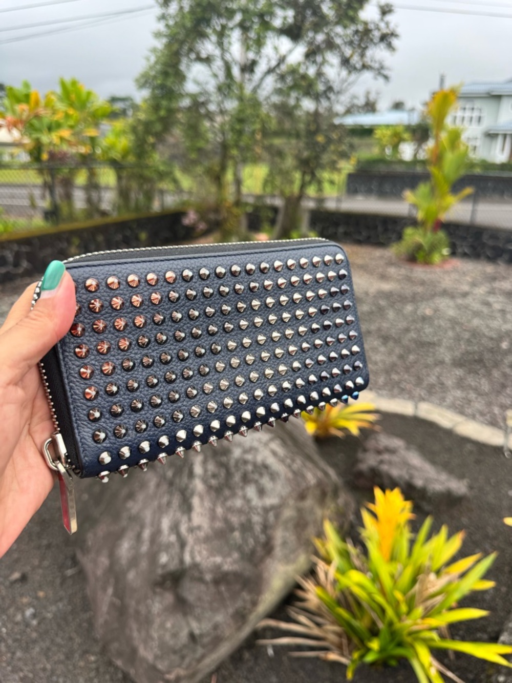 Christian Louboutin Studded Zip Around Wallet Multicolor Spikes Red Interior - Picture 6 of 13